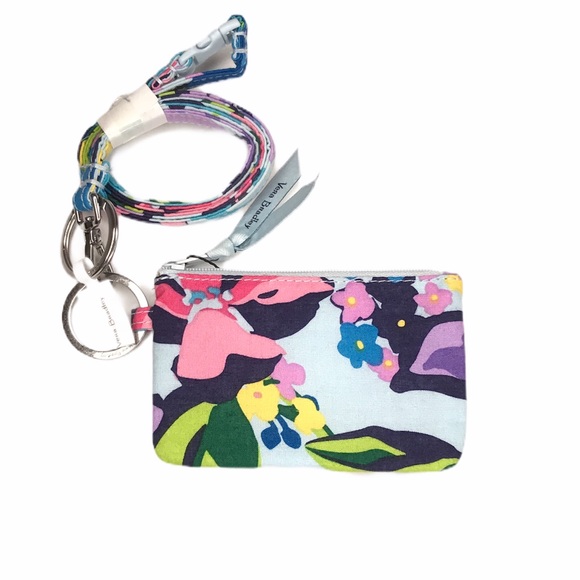 Vera Bradley Zip ID Case and Lanyard Marian Floral, Blue - Picture 1 of 7
